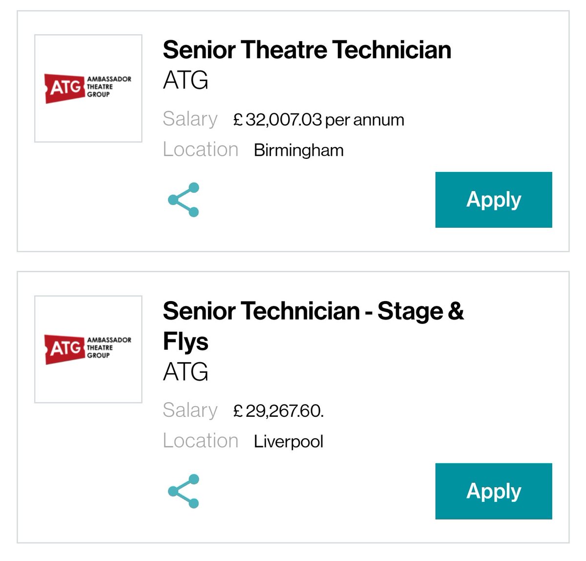 nathanstorm18's tweet photo. @ATGTICKETS can you explain why these two jobs have a salary difference of £2,793.07 when they seem to be very similar jobs therefore require the same skills and or experience? @LiverpoolEmpire https://t.co/ULiQXeLO6E