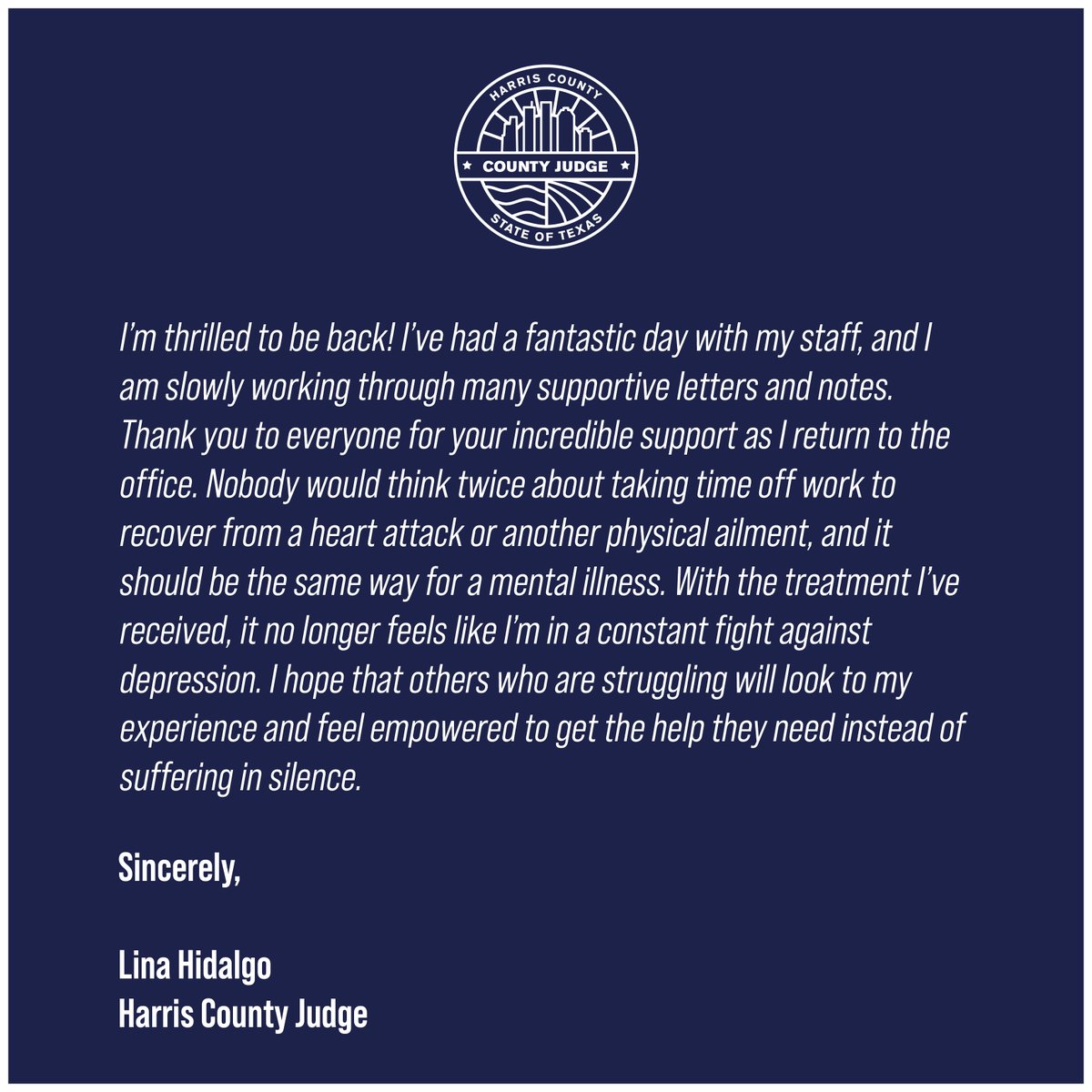 Office of Judge Lina Hidalgo tweet media