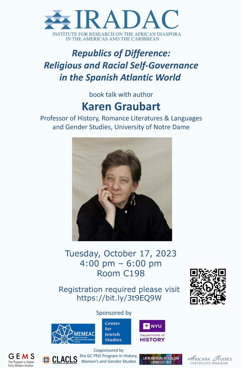 Join <a href="/IRADAC_GC/">IRADAC</a> on Oct 17 as @KBGraubart  discusses her book Republics of Difference: Religious and Racial Self-Governance in the Spanish Atlantic World 

10/17, 4-6pm at the CUNY GC  - Register at eventbrite.com/e/republics-of…