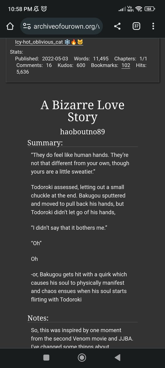 NOT A NEW FIC but, remember this one where I wrote about Bakugou getting a physical manifestation of his soul and his soul was flirting with Shouto? 

The original inspiration for this was a scene from the movie Venøm 2 where Venøm pulls Anne to kiss her even though-