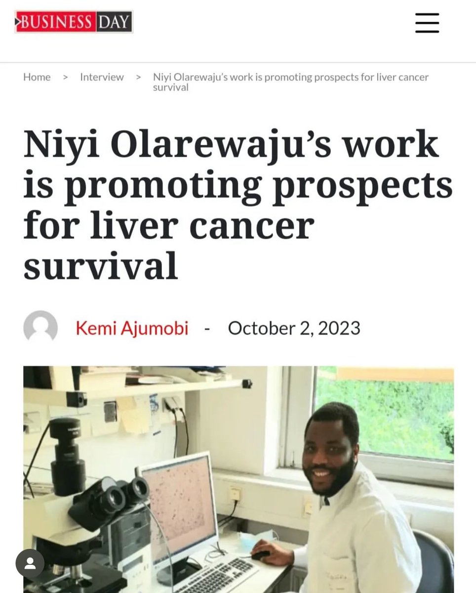 Olaniyi_OP's tweet photo. Follow my incredible journey, from graduating with a 2:2 in Animal Production and health from FUTA in 2011 to earning a PhD in the field of Cancer Biology and now working as a researcher focussing on optimising AAV gene therapy platform for the treatment genetic diseases. 
It has been quite a journey and i am happy to share details of my story in my interview with @kemi_ajumobi of  Business Day Newspaper. Grab a copy of today’s Business Day Newspaper for the detailed interview or read online via the link below
https://t.co/MEW1P7Ku9H