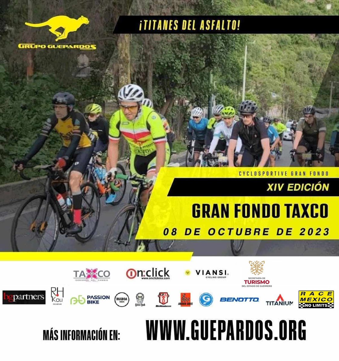 08 de octubre #GFTaxco guepardor.org 165 Kms 
INSCRIBETE !!!

#MiradorTaxco #GFTaxco #CiclismoDeRuta  #MundoCiclista #GranFondo #Ciclismo #Cyclosportive #Mexico #GrupetaGuepardos #Viansi #GuepardosChallenge #RetoGuepardos #OnClick #TeVeoEnLaMeta #Ciclismo #ViansiCycling