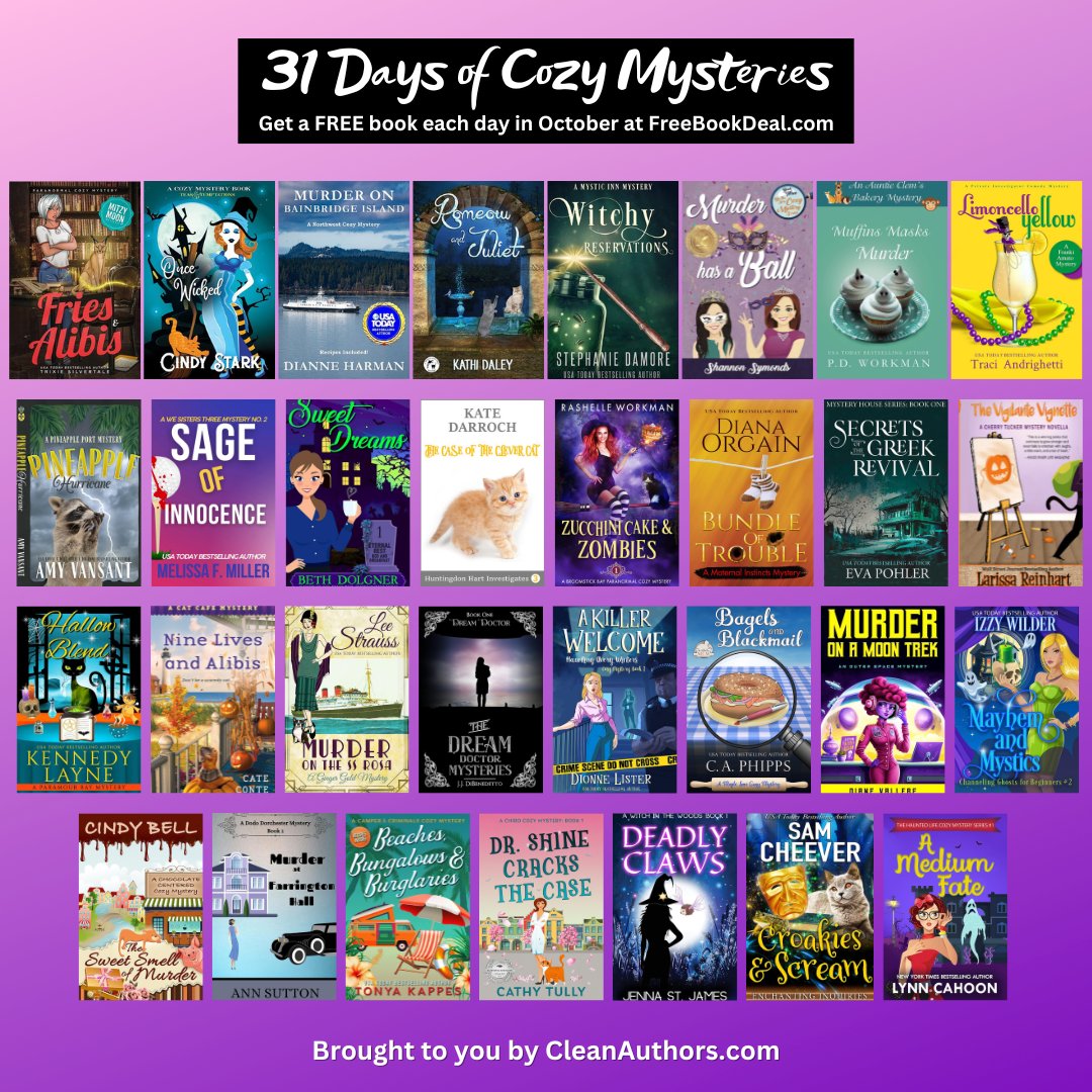RaShelleWorkman's tweet photo. It's Halloween month! I'm so excited to be part of the 31 Days of Cozy Mysteries event. 👻🎃 Stop by https://t.co/8tq1sAgEMj every day for a #FREE cozy mystery. #cozymystery #paranormal #freebooks https://t.co/Uma6I8ia2i