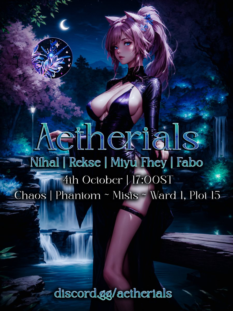 AetherialsFFXIV's tweet photo. ☄️Aetherials☄️
🌑Before the Moonrise🌑
Visit us this coming Wednesday {Oct. 4th}~   

Chaos | Phantom, Mists {Ward 1, Plot 15} 17:00 ST     Join us in our discord until then for more information: https://t.co/uE6LmFb4xw https://t.co/jJV2e6BusD