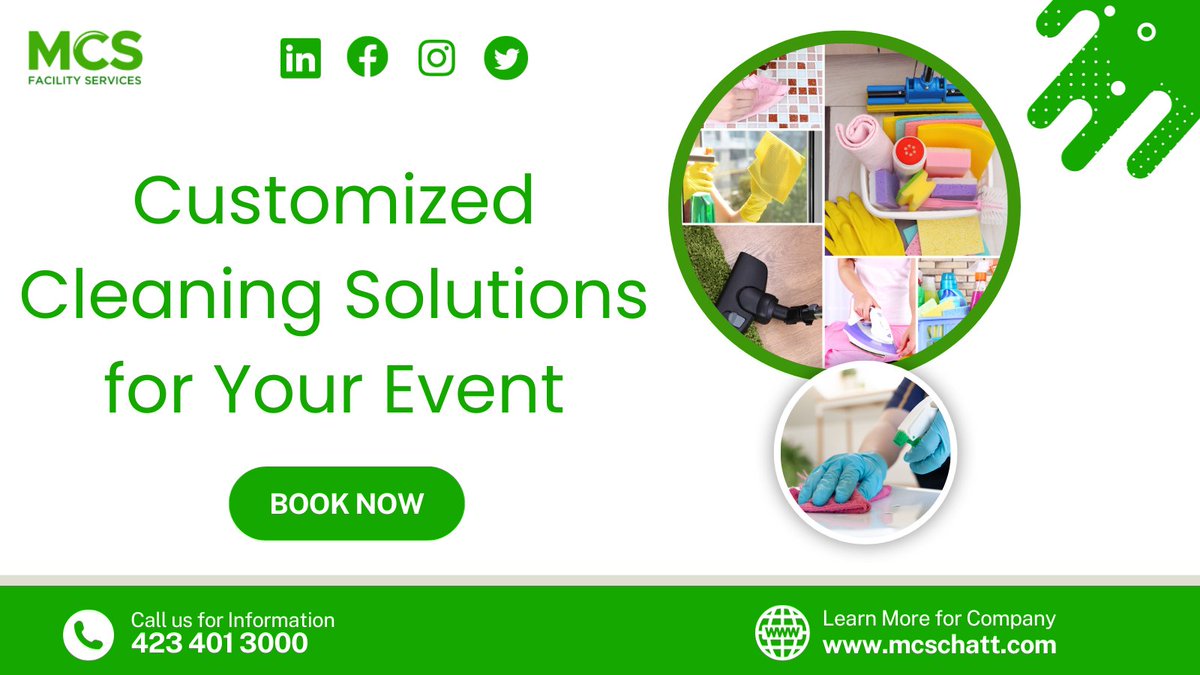 mcs_chatt's tweet photo. We specialize in providing comprehensive Event Cleaning services tailored to meet your specific needs. Visit our website:https://t.co/H0lAecUiSs
#EventCleaning #SpotlessVenue #PreEventPreparations #PostEventCleanup https://t.co/qzbjLplmDv