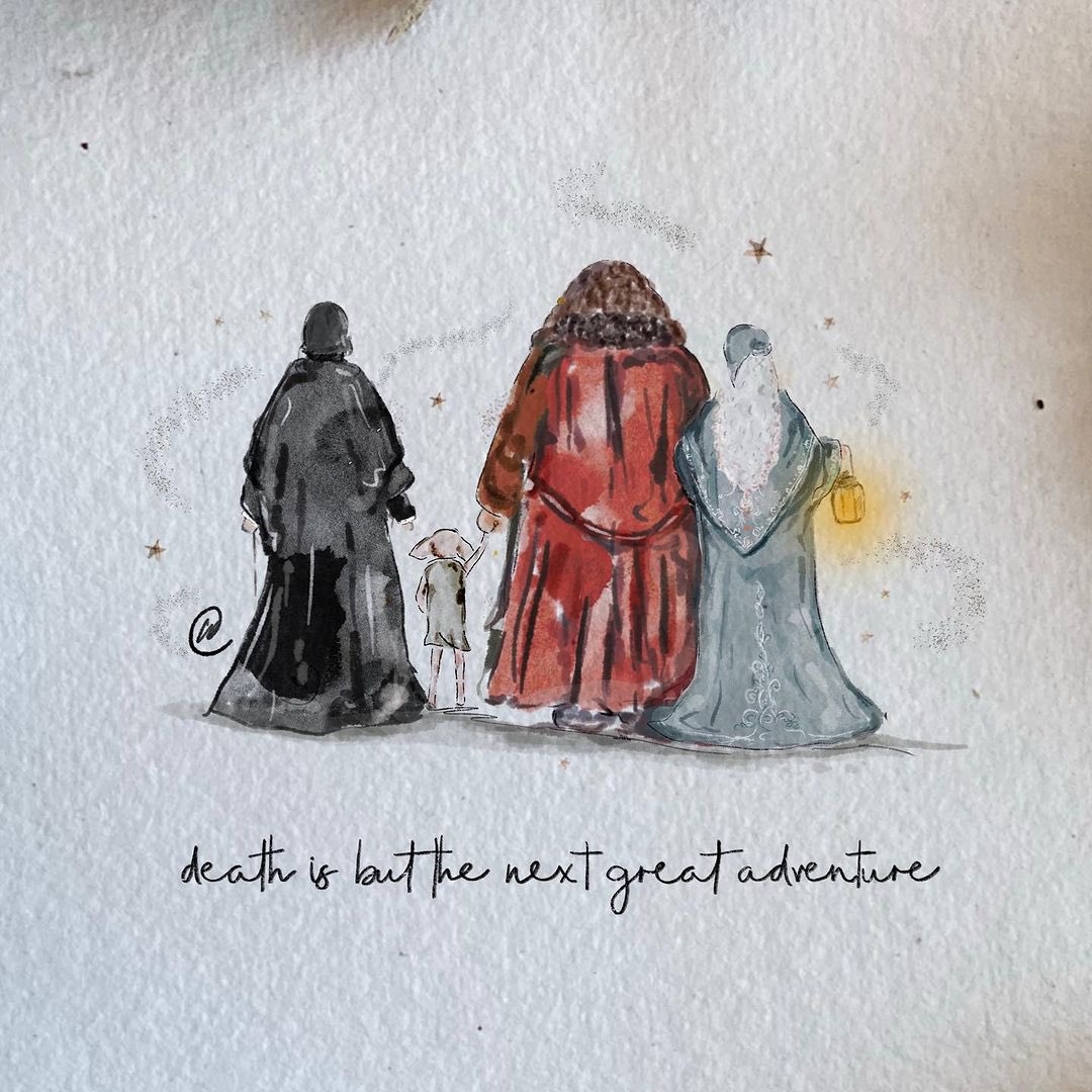 Snape, Hagrid y Dumbledore vuelven a estar juntos de nuevo. Hecho por la artista Lucy Claire.