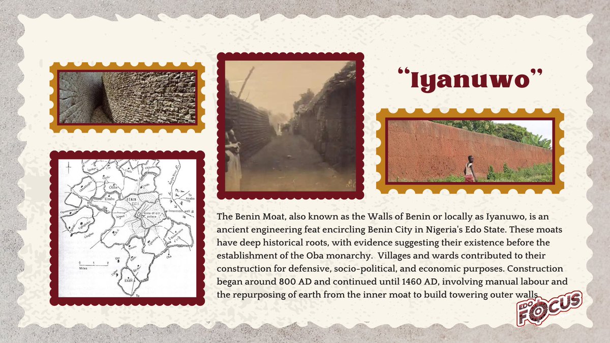 Edo_Focus's tweet photo. IYANUWO aka “Benin Moat” &amp; “Walls of Benin”. Originally 18m high and 1,200km long.  Its decline began in the 15th century, sparked by internal conflicts linked to increasing European intrusion &amp; slavery trade at the borders of the Benin empire.  #EdoFocus #EdoHistory #BeninEmpire https://t.co/Wuc5uwXK18