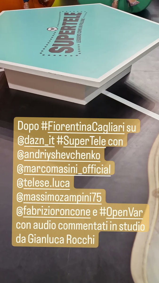 Dopo #FiorentinaCagliari su @DAZN_IT #SuperTele con #Sheva, #OpenVar con Gianluca Rocchi in studio. E poi @marcomasini64 @lucatelese @FabrizioRoncone @OfficialCiro #Strama @AAlciato #DiCaro @babicirillo @fedezille @massimozampini