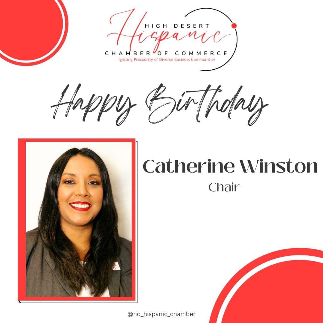 HDHCC's tweet photo. Help us wish our Chairwoman of the High Desert Hispanic Chamber a Birthday greeting!! Happy Birthday, Catherine!!!!! #HDHCC #HBD https://t.co/C3ZWgAFhJ5