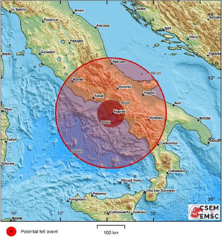 LesNews's tweet photo. ITALIE - Séisme à Naples. Un tremblement de terre vient d’être ressenti, il ​​y a quelques minutes. Évaluation de la magnitude en cours. https://t.co/uxN0Q4MCrg