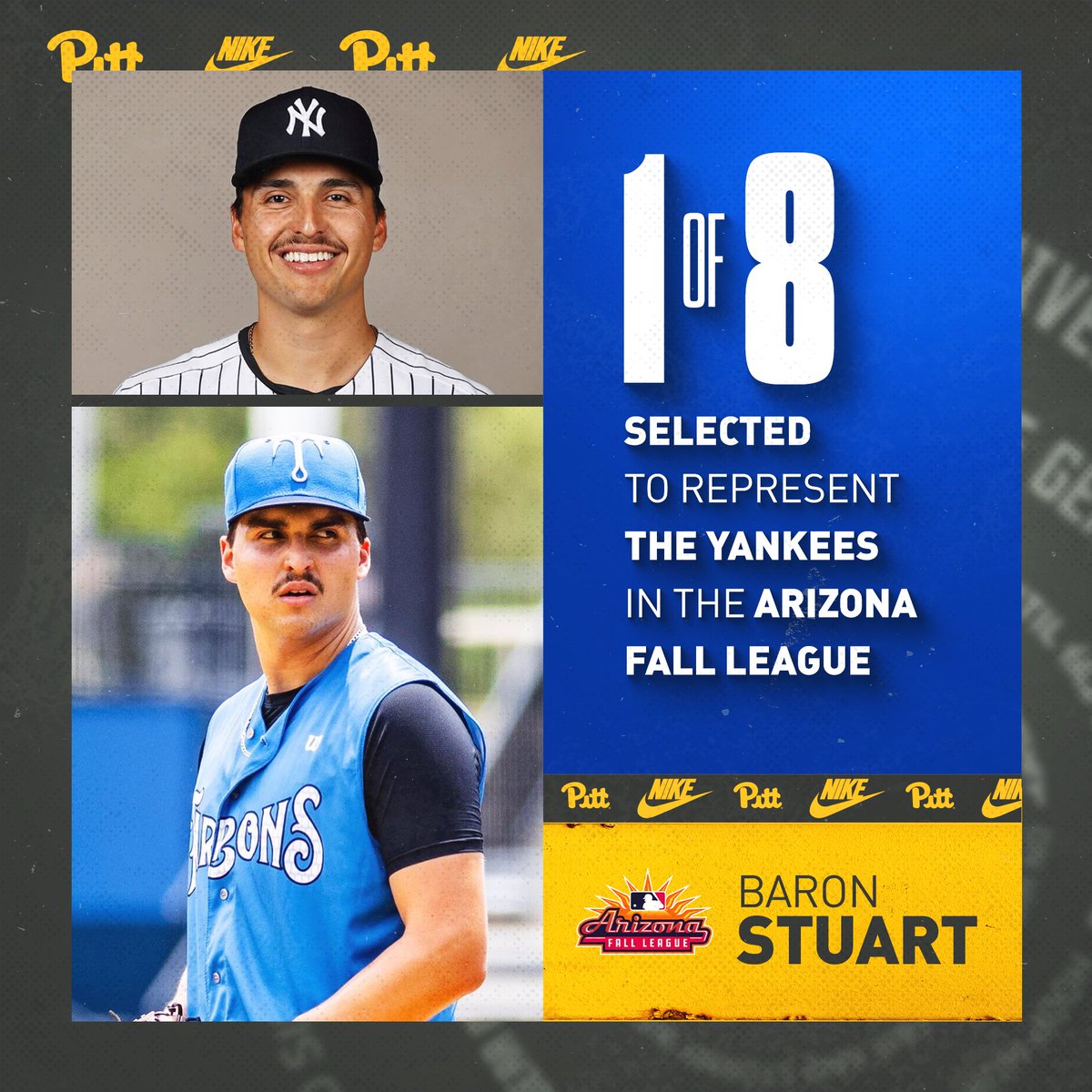 Pitt_BASE's tweet photo. The Arizona Fall League starts tonight 🏜️🌵

Our guy @baron_stuart will be throwing for the Mesa Solar Sox ☄️

Follow his fall season here ↓
📊 https://t.co/YwgCihNoGx

#H2P • @MLBazFallLeague https://t.co/3ls1R1IPmr