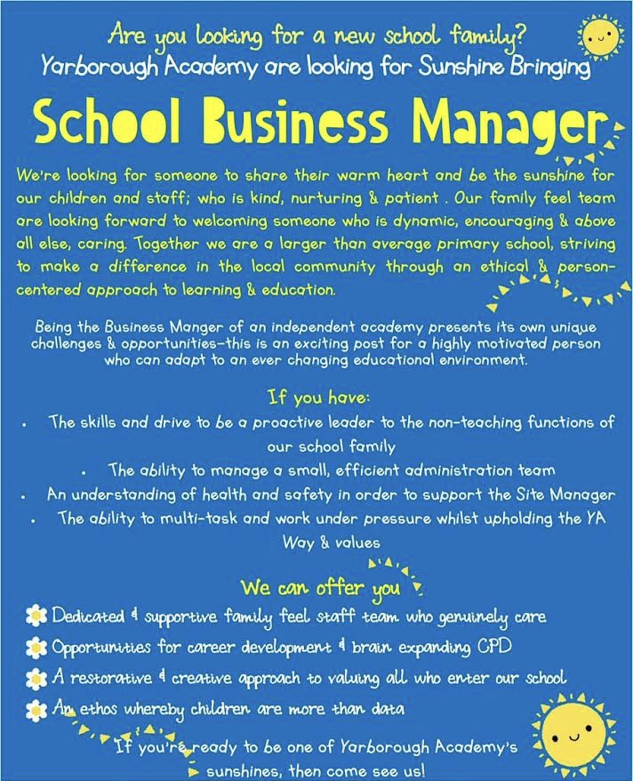 Are you looking for a new school home? If you have magic and want to help us shape brains then please get in touch! We’re looking for a Teacher, Teaching Assistant and Business Manager. You can apply here: linktr.ee/yarboroughacad… We can’t wait to hear from you! 🧠 ♥️