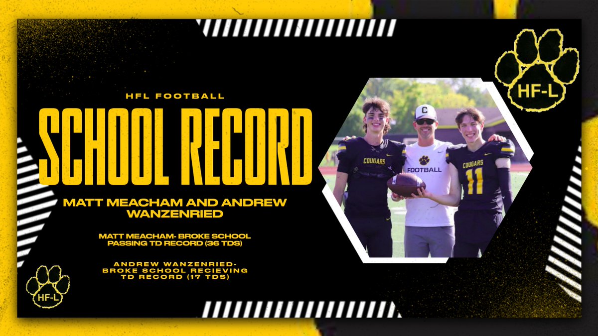 Huge congratulations to Matt Meacham and Andrew Wanzenried. Matt broke the record for career touchdown passes (37) previously held by Dan Hart set in 2015. Andrew broke the record for career touchdown catches (17) previously held by Paul Schirmers set in 2007. Congrats boys!!