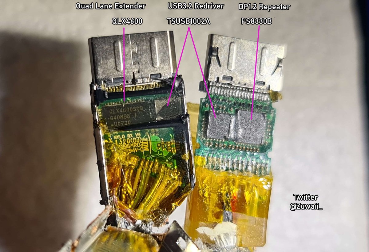 Zuwaii_'s tweet image. Seems there are other chips on the other end of the Valve Index Cable.
Just to equalize the signal after 5m of cable length, though the datasheet state it can go up to 30M on 24AWG cable.
#ValveIndex
#VR