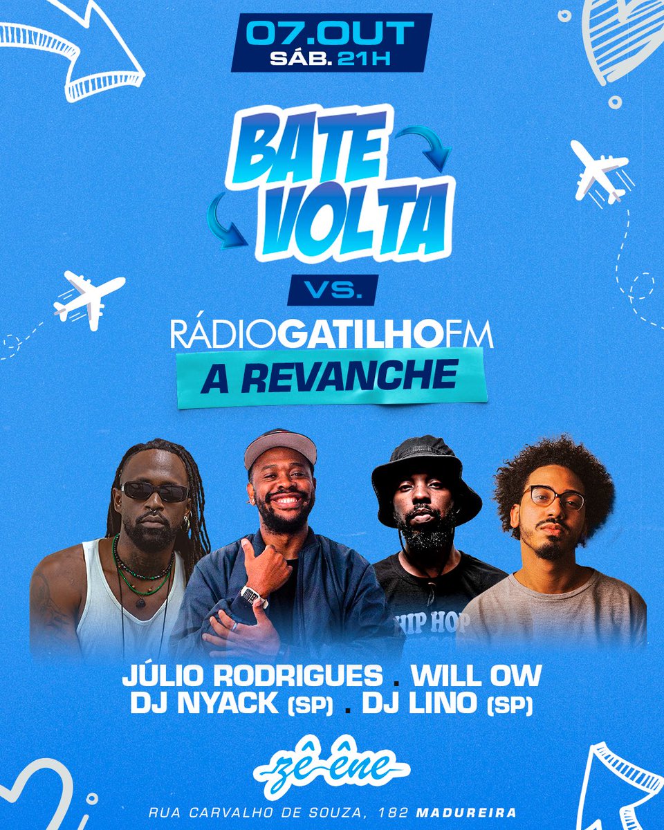 ✈️Outubro chegou com tudo, sábado dia 7 já temos mais uma edição do evento @_bate_volta com edição “A Revanche” especial feat. Rádio Gatilho FM.
Os ingressos estão voando e são limitados, corre pra garantir o seu! O evento acontece no 2º andar, espaço confortável e underground..
