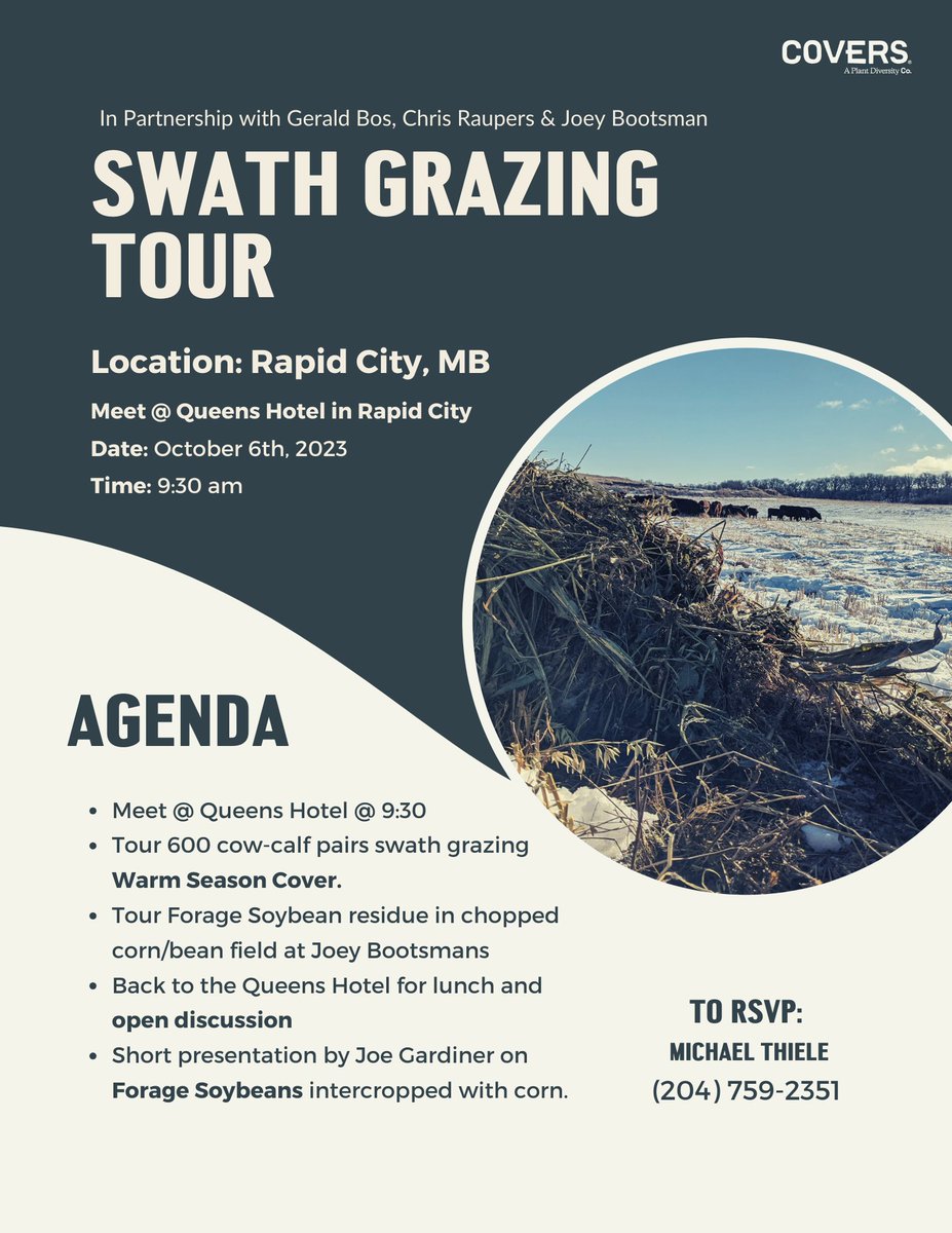 Tour Topic: Swath Grazing Where: Rapid City, Manitoba When: Friday, October 6th 2023 Time/Place: 9:30 am @ Queens Hotel #swathgrazing #soilhealth #plantdiversity