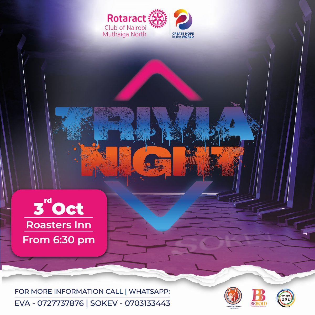 _Join the Wolves 🐺 of the North for a Trivia night on Random topics and get to test your knowledge_🧠💪 😎

Wapi 📍 : Roasters Inn ( ~kuna mapochopocho 😂 🫢

Lini 📅: Tuesday 3/10/23

Idhaa ⏰: 6.30pm

Room Charge 💰: kes. 100/-

#TriviaNight
#TheWolvesofTheNorth