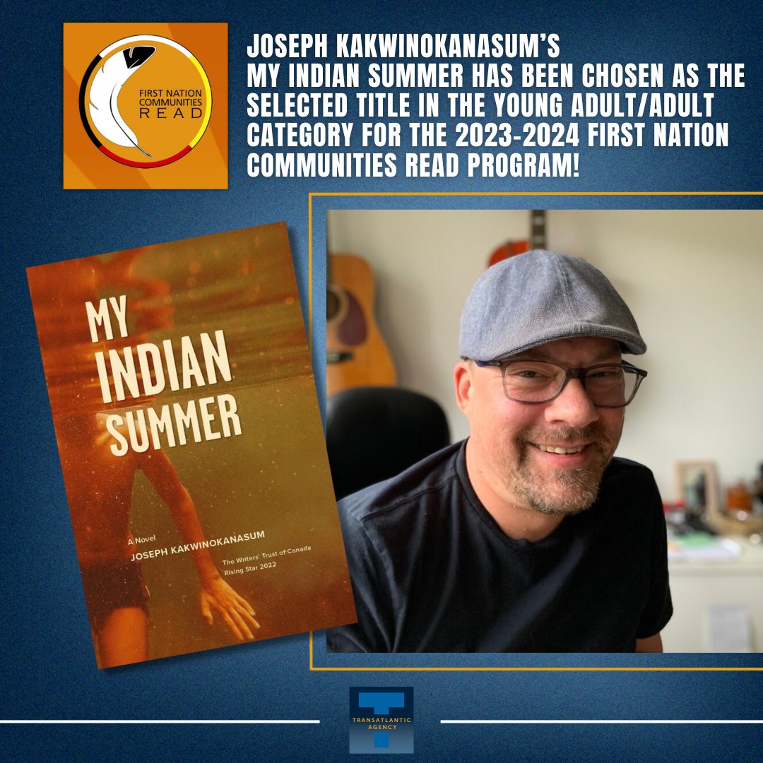 Transatlantic Agency (@translitagency) on Twitter photo We are elated to share that Joseph Kakwinokanasum’s MY INDIAN SUMMER (<a href="/tidewaterpress/">Tidewater Press</a>) has been chosen as the Selected Title in the YA/Adult Category for the 2023-2024 <a href="/FNCRead/">FNCR</a>!
@Kakwinokanasum1 is represented by <a href="/Cforde_litagent/">Carolyn Forde</a>
Learn more here: bit.ly/3RIqc3R We are elated to share that Joseph Kakwinokanasum’s MY INDIAN SUMMER (<a href="/tidewaterpress/">Tidewater Press</a>) has been chosen as the Selected Title in the YA/Adult Category for the 2023-2024 <a href="/FNCRead/">FNCR</a>!
@Kakwinokanasum1 is represented by <a href="/Cforde_litagent/">Carolyn Forde</a>
Learn more here: bit.ly/3RIqc3R