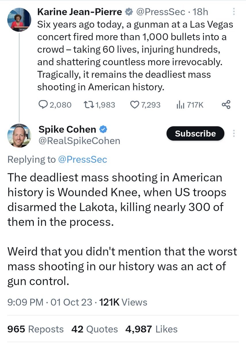 FenixAmmunition's tweet photo. Absolutely buried.

The government always forgets to include their own atrocities when trying to stoke public fear around guns.

The fact is - you're probably going to be killed by a government owned weapon rather than a civilian owned weapon. https://t.co/4ZeyT0VuuX