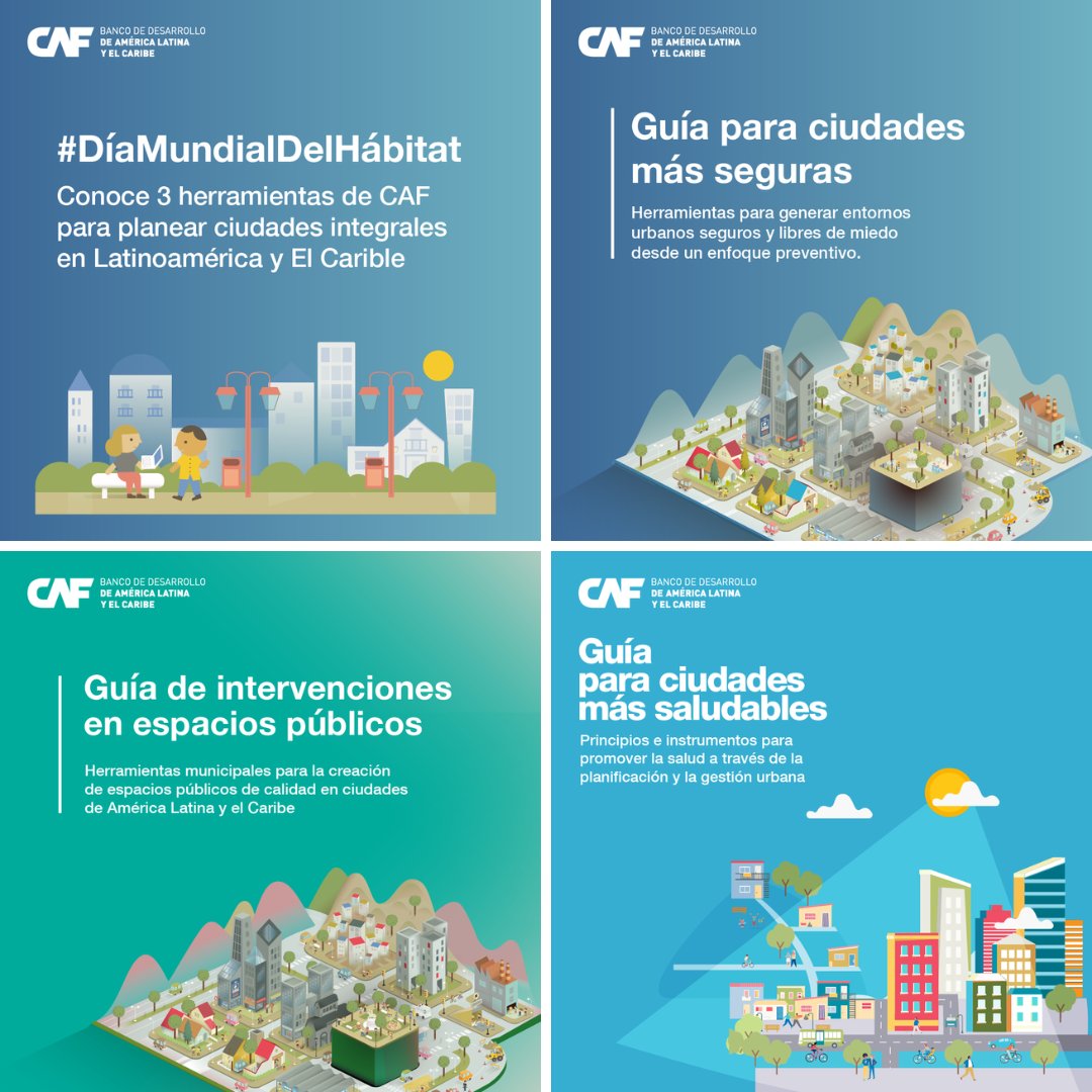 🟢 En este #DíaMundialDelHábitat, en <a href="/AgendaCAF/">CAF</a> reafirmamos nuestro compromiso con el desarrollo urbano sostenible en América Latina y el Caribe, por eso presentamos 3⃣ guías esenciales que buscan planificar ciudades más integrales:

1️⃣ Guía para ciudades más seguras: Orienta en