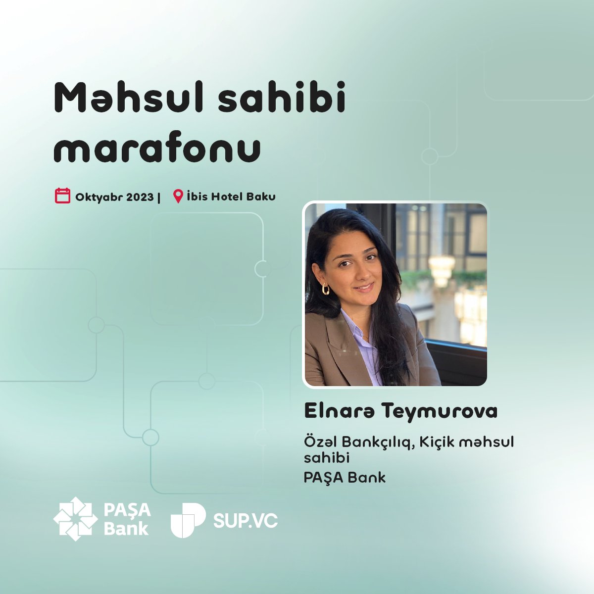 sup_vc's tweet image. "Məhsul sahibi marafonu" spikerlərini tanıyaq!

Marafonun növbəti spikeri Elnarə Teymurovadır!

Qeydiyyat və ətraflı məlumat üçün link: pomarafon.az

#MəhsulSahibiMarafonu #SUPVC #PASHABank #Innovation #productowner