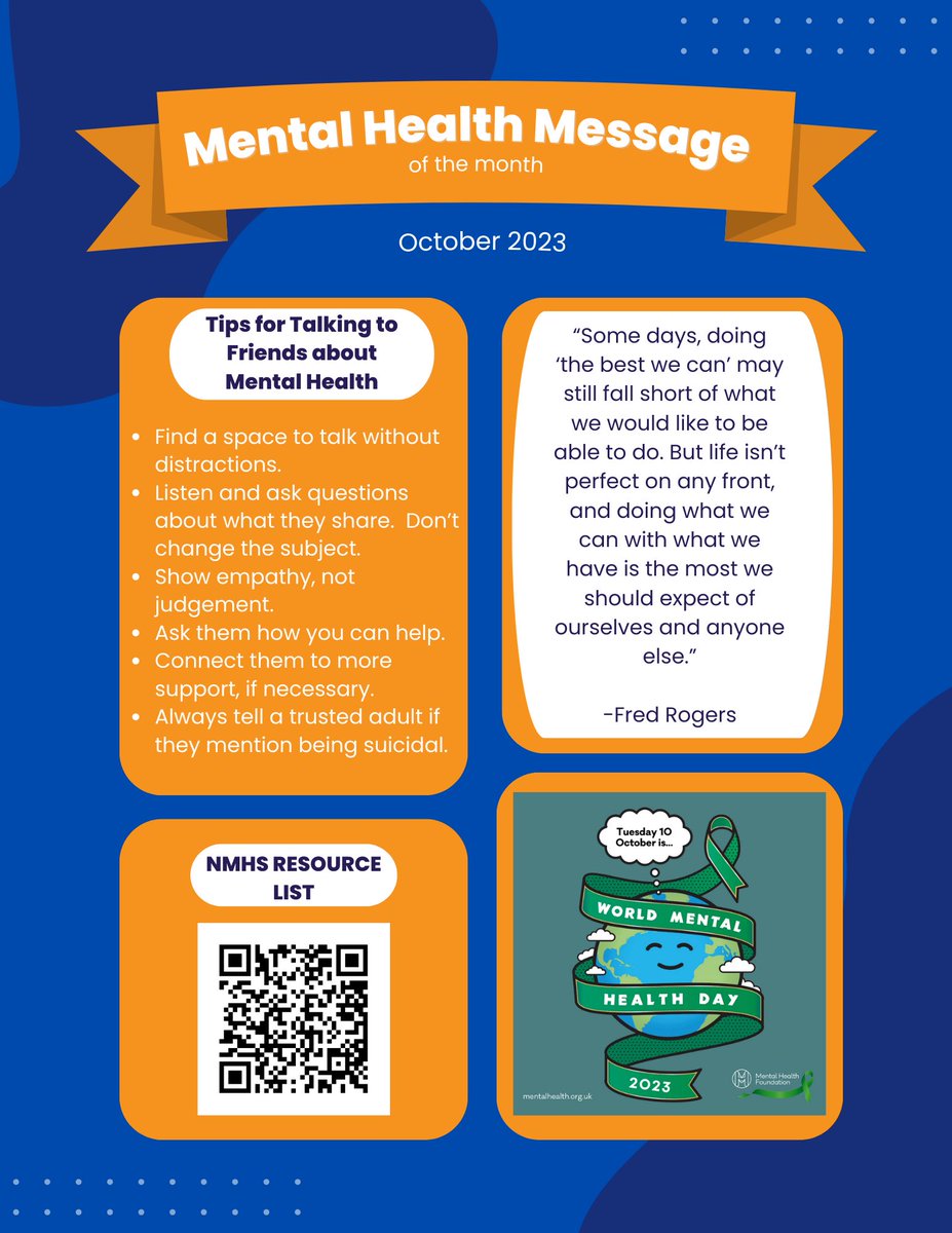 Check out the October Mental Health Message 🧡💙🧡💙