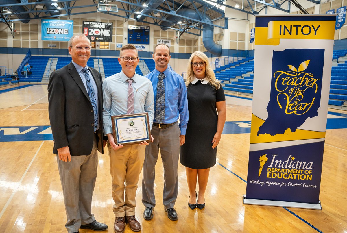 Congratulations Eric Jenkins, our 2024 Indiana Teacher of the Year!

Mr. Jenkins is known for his calm presence in the classroom, and the way he empowers students to find their voice and use it for good.

We are fortunate he will represent Indiana teachers at the national level.