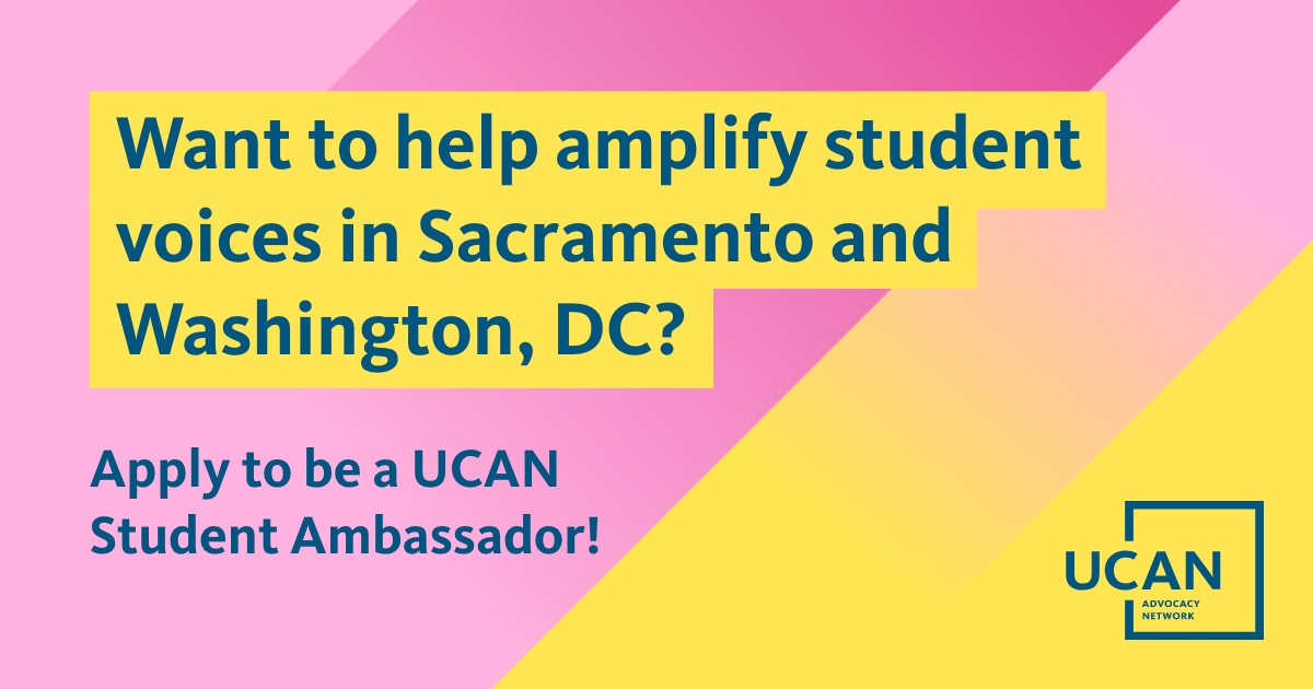UCAdvocacy's tweet photo. Want to advocate on behalf of @UofCalifornia students in Sacramento and Washington, DC? Now is your chance! Apply to be a UC Advocacy Network (UCAN) Student Ambassador! Apps are due Oct. 15. https://t.co/oBcQpJooWo #TeamUCAN https://t.co/C4rrV6a9gL