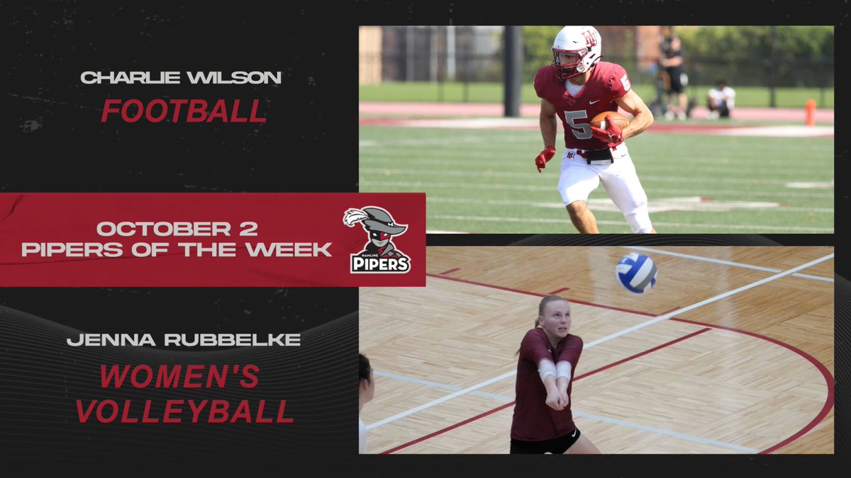 HUPipers's tweet photo. October 2 Pipers of the Week!

M 🏈 | Charlie Wilson (https://t.co/xKg98sbDXc)

W 🏐 | Jenna Rubbelke (https://t.co/5EId9GWdin) https://t.co/JnPdRJCwRa