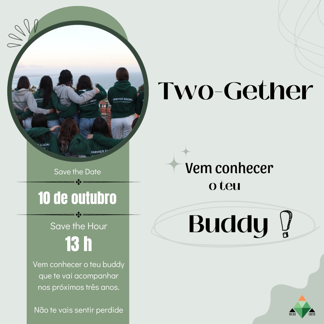 ness_iscte's tweet photo. O projeto Two-Gether está aí! No dia 10 vem dar match com a pessoa que te acompanhará nos próximos 3 anos! 

Link de inscrição:https://t.co/HTQqonQJP3

Ps: o convívio é aberto a todes 😜 https://t.co/5kL2Yg4Iwg