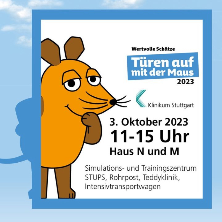 3. Oktober 2023, 11-15 Uhr – #TürenAuf mit der @DieMaus am @KlinikumStutt!