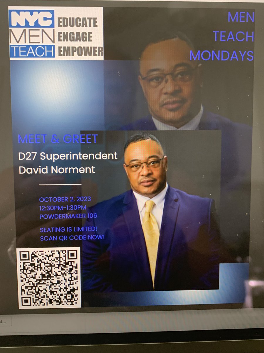 SandraStreet6's tweet photo. Thank you NYC Men Teach Queens College Director, Nathaniel Smith, for the invitation to attend today’s Men Teach Mondays with D27 Superintendent David Norment. The students and faculty who attended were engaged and enrapt by Sup’t Norment’s dropping of gems. Teach! https://t.co/HVfMD6T9c5