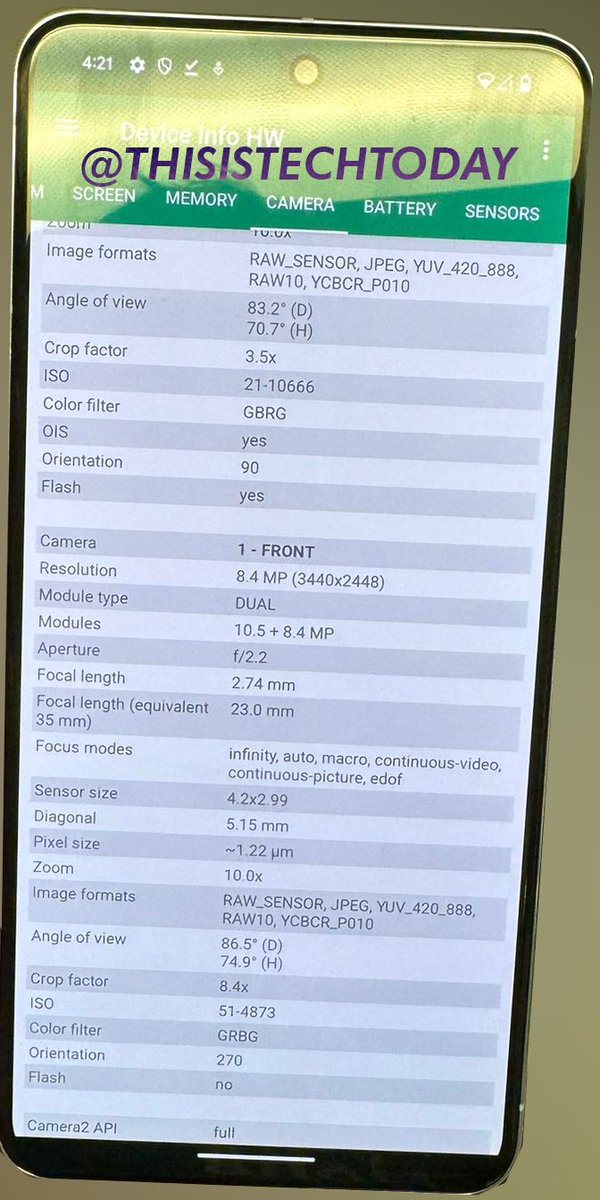 thisistechtoday's tweet photo. EXCLUSIVE: Google Pixel 8 Pro Hardware information. https://t.co/83kDyFyCP5