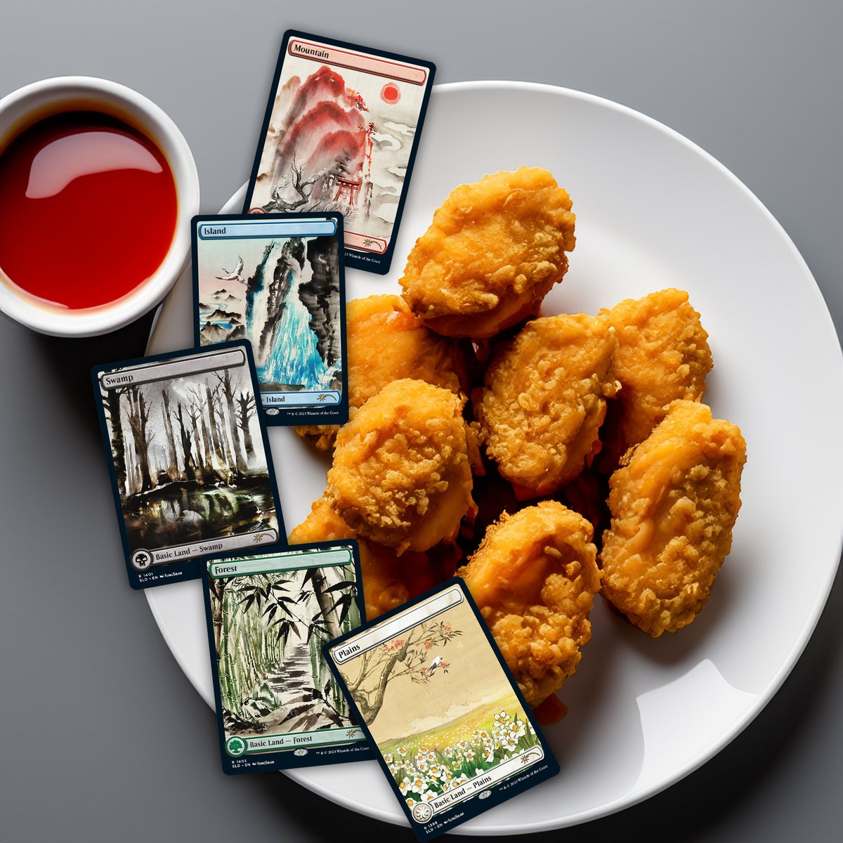 Enjoy a lunch of chicken nuggets, ketchup, and seemingly a secret lair
