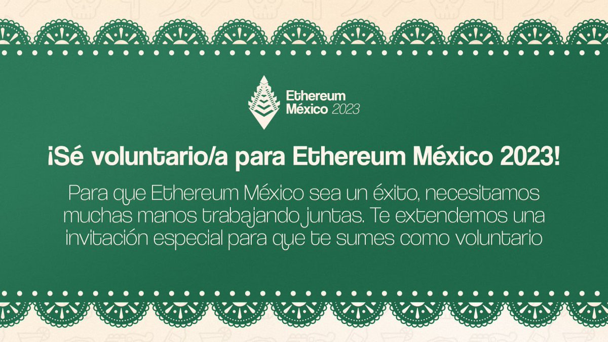 ¡Conviértete en 🦸 Voluntarix! 💚

Regístrate aquí y forma parte especial de Ethereum México 2023👇
tally.so/r/wkeDje