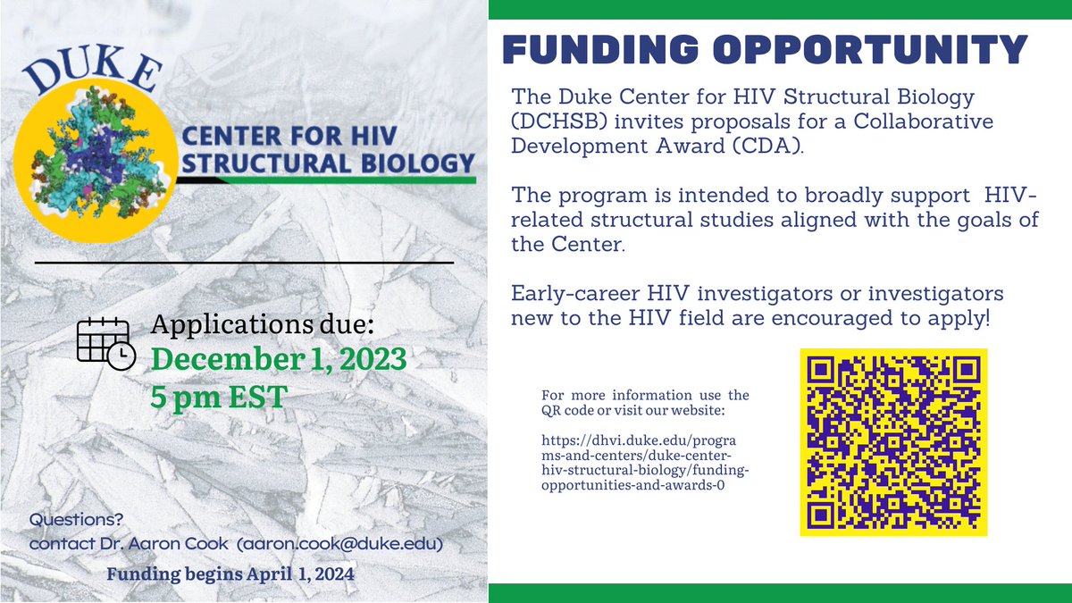 Duke Center for HIV Structural Biology (@dukehivstrucbio) on Twitter photo Funding opportunity- Come discover with us! Funding opportunity- Come discover with us!