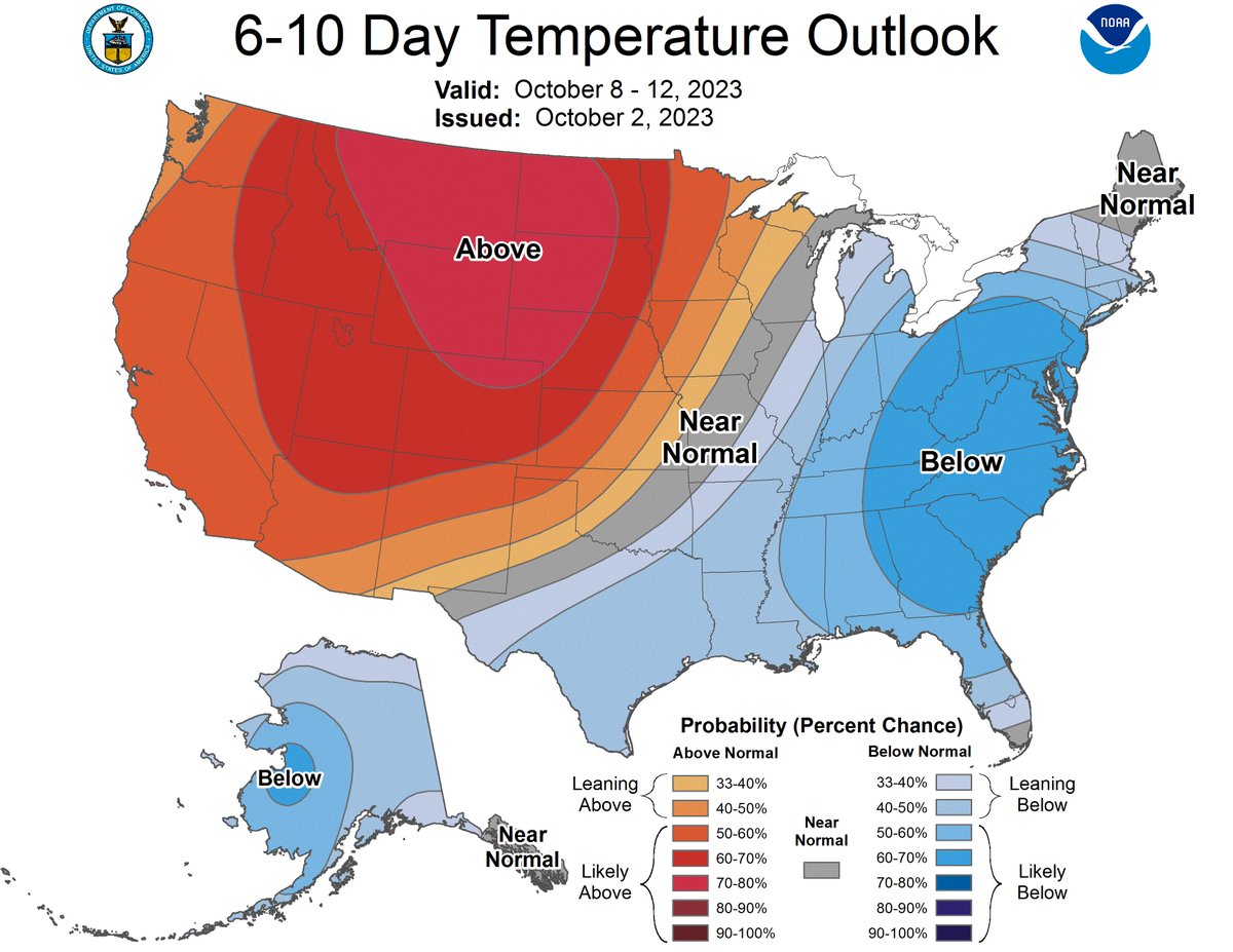 NWSCPC's tweet photo. Increased chances of below normal temperatures are favored for early next week over the eastern U.S. Some scattered, rural areas may see the first frost of the season. https://t.co/5cHLU2Bc0h https://t.co/HlWJcukjlV