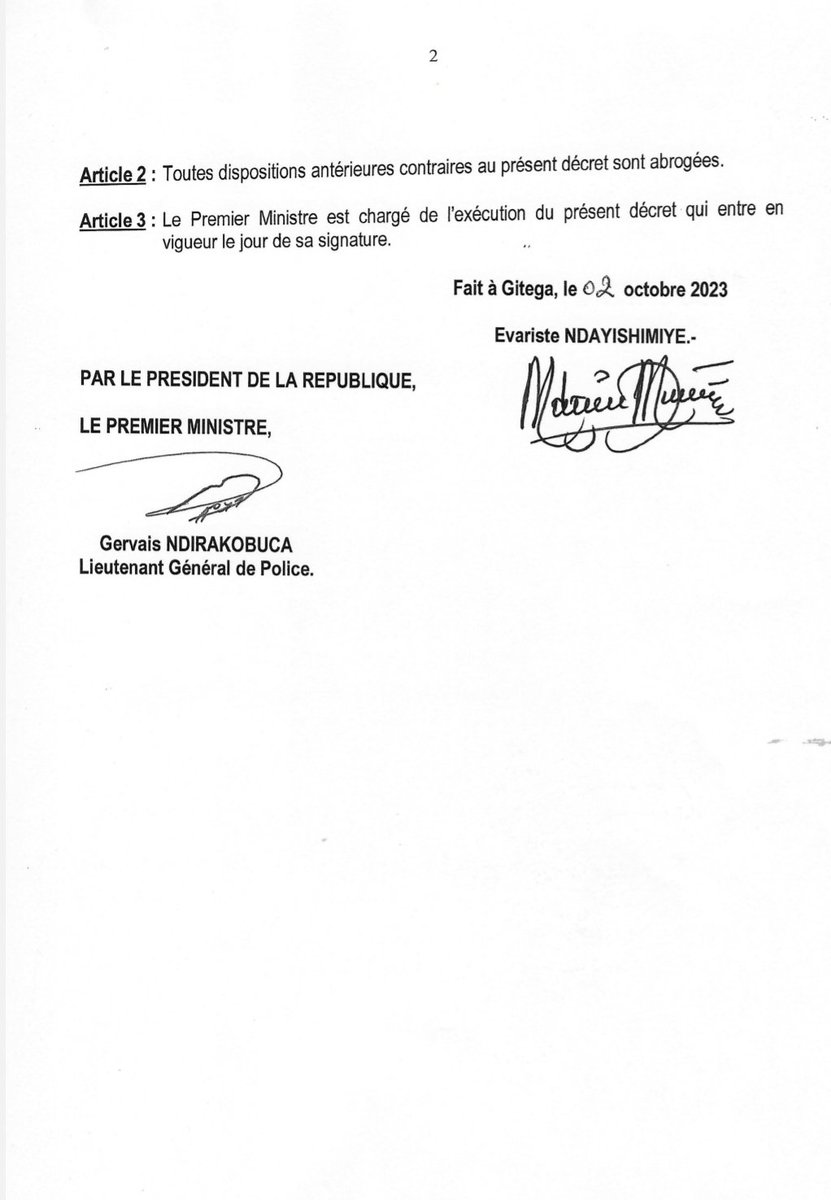 NtareHouse's tweet photo. Décret No 100/200 du 02 octobre 2023 portant Nomination de Certains Membres du Gouvernement. https://t.co/lxv9O0V3Ih
