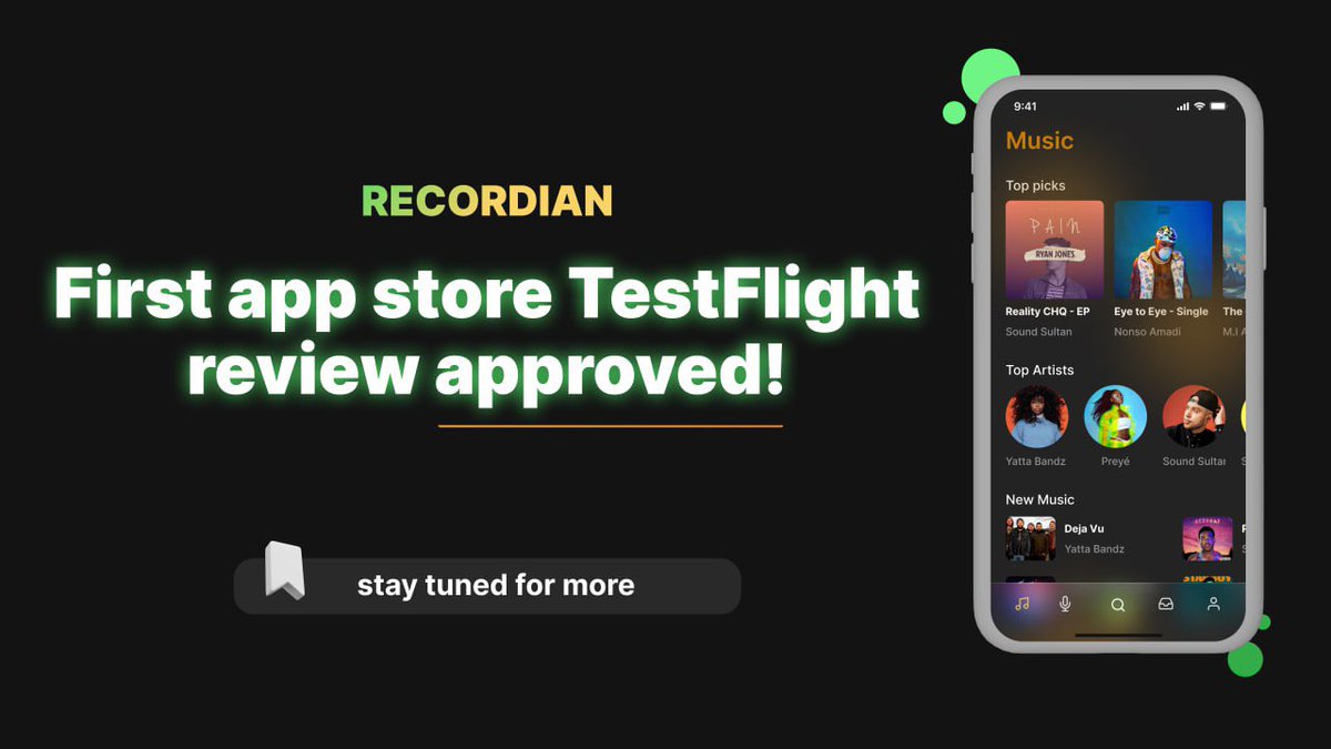 Recordian_Music's tweet photo. 📣 Exciting News Alert! 🚀🍏
#RECORDIAN just aced its first TestFlight review on Apple! 📲🎶
Navigating the evolving NFT policies, our talented dev has worked hard to find and implement solutions.💡 Now, we're on the brink of the testing phase! 🧪🚀
Stay tuned for more updates! The future of music streaming is closer than ever. 🎧🌐
https://t.co/HSUMQ50Rr3
https://t.co/QKdZ5EhODJ Be part of the web3 music takeover and join our LIVE public sale 🔥
#RECORDIAN #InnovationUnleashed $RECORD $PLS #Music