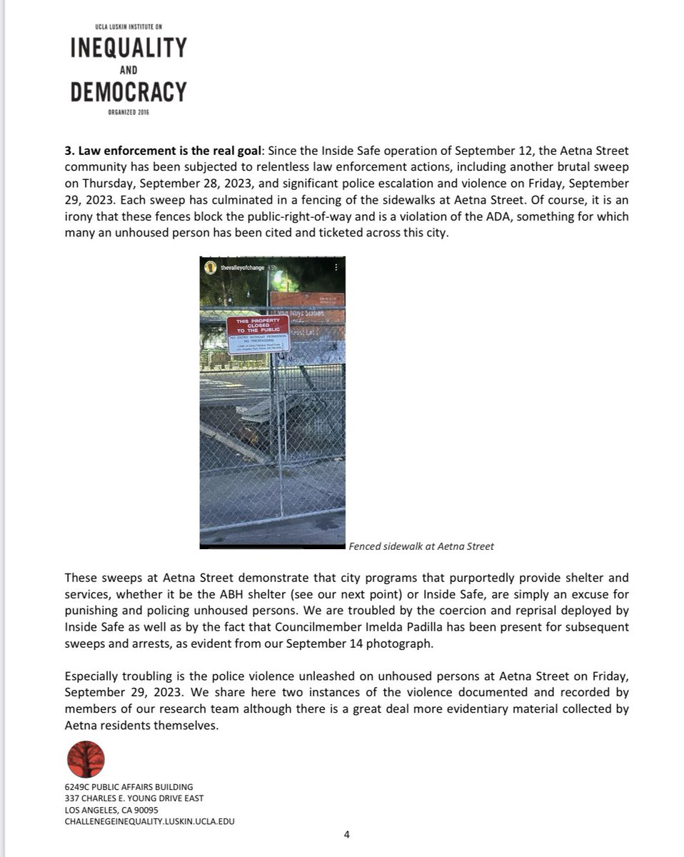 Law enforcement is the only strategy that this city & its public agencies & officials care to mobilize as a response to mass homelessness. Followed by the fencing of public spaces. While unhoused persons get ticketed for being on a sidewalk, the city does so with immunity. 4/7