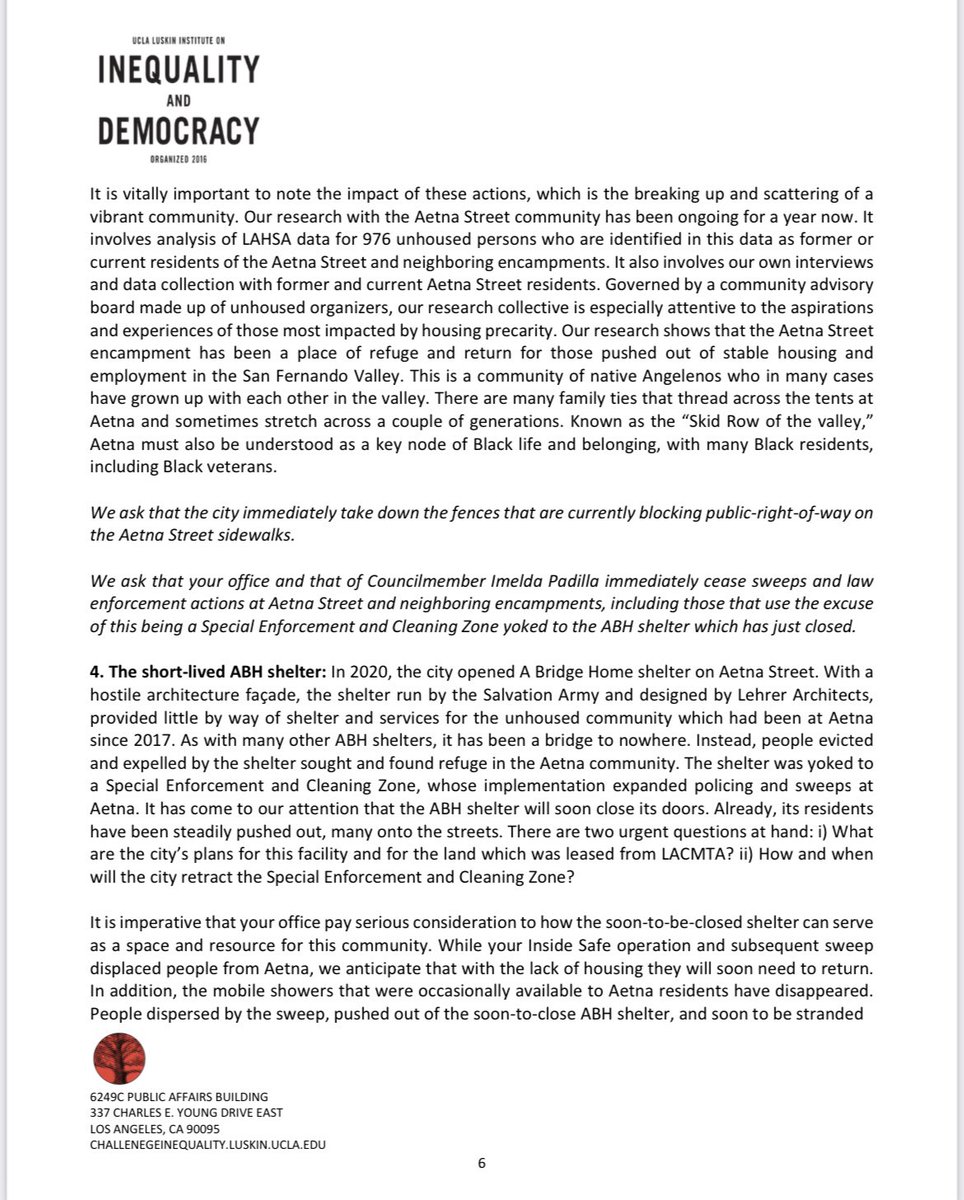 We don’t use the word community lightly. Our research shows that Aetna Street is a place of refuge & return for those pushed out of stable housing & employment in the San Fernando valley. With strong family & kinship ties, it is a key node of Black life & belonging in LA. 6/7