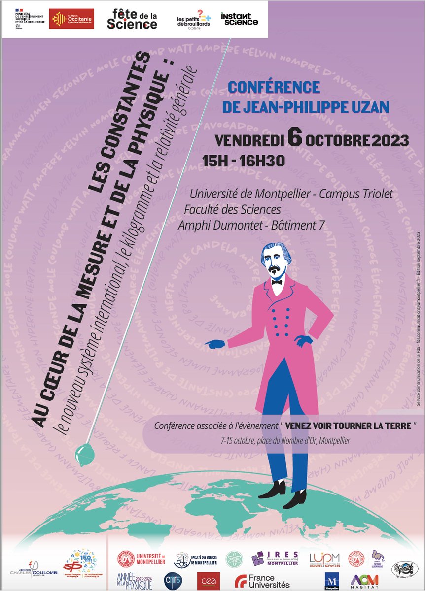 JP_Uzan's tweet photo. Si vous êtes à Montpellier le 6/10, nous parlerons de #kilogramme, de constante de #Planck et de #relativité à l'@umontpellier Il semble qu'un pendule de #Foucault sera libéré...
@iap @CNRS @INP_CNRS @SFP_officiel https://t.co/ybw6ptxdNE
