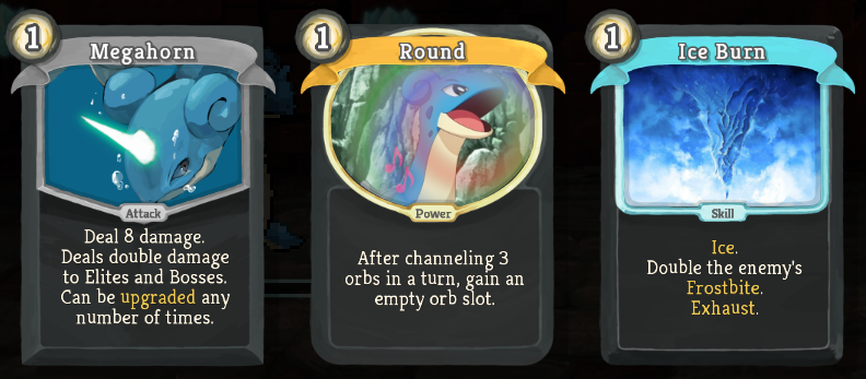 excellund's tweet photo. I worked on some new concepts today #SlaytheSpire 
I'm at 73/75 cards. There's a lot of balancing to do, but I'm looking forward to it. https://t.co/5Rs2LnyuJH