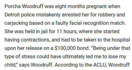 When people talk about future existential risks of AI, my mind instantly goes to this interview with Porcha Woodruff, who was arrested for carjacking *while 8 months pregnant* because of AI-based facial recognition gone wrong. democracynow.org/2023/8/9/porch…