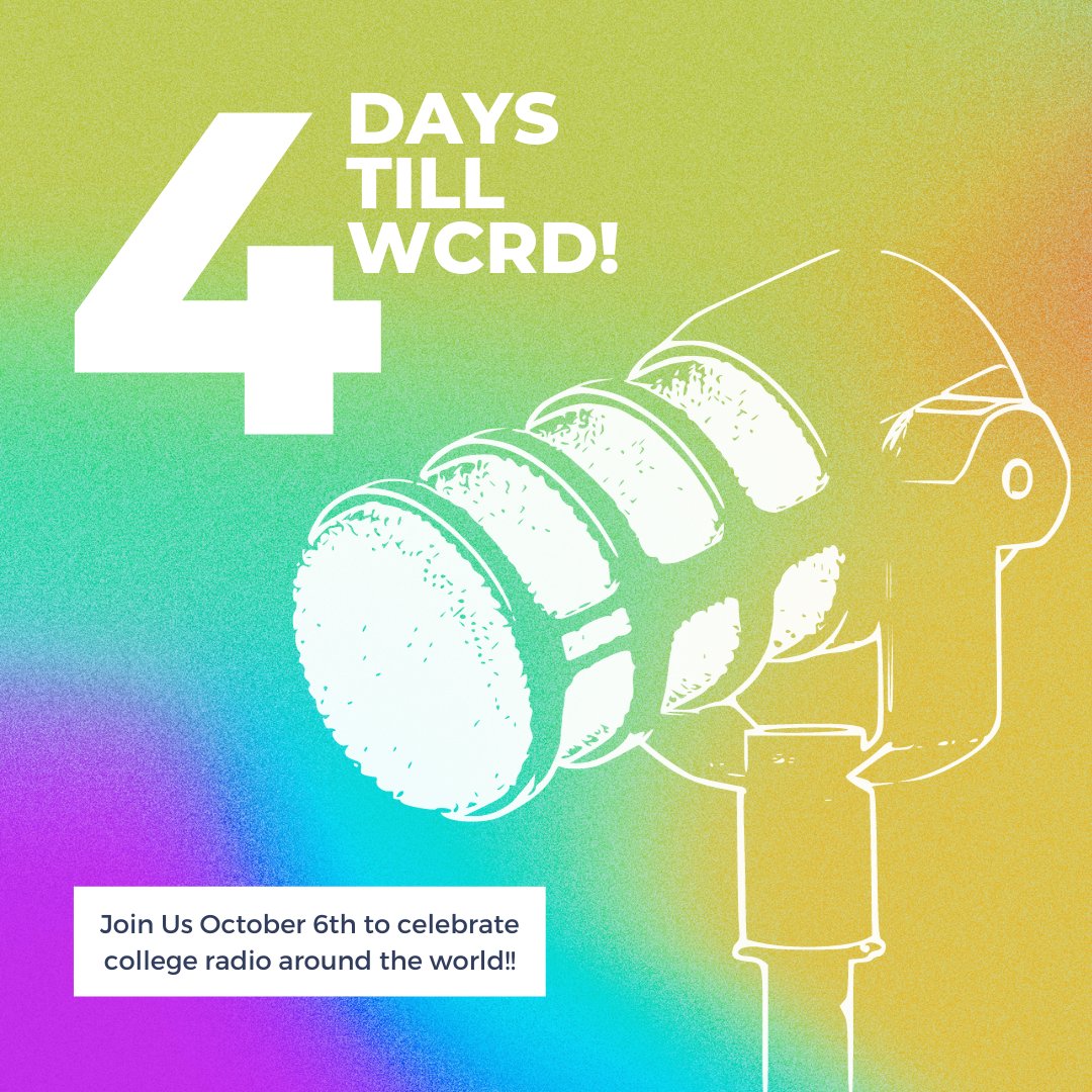 collegeradioday's tweet photo. FOUR. MORE. DAYS. 

College Radio Day is Almost Here!!

You can still register! 

Get more info from our linktree in BIO!!

#CRD #WCRD #college #universtiy #radio #october6th #collegeradio #worldcollegeradioday #collegeradioday https://t.co/tjk4qHPxpj