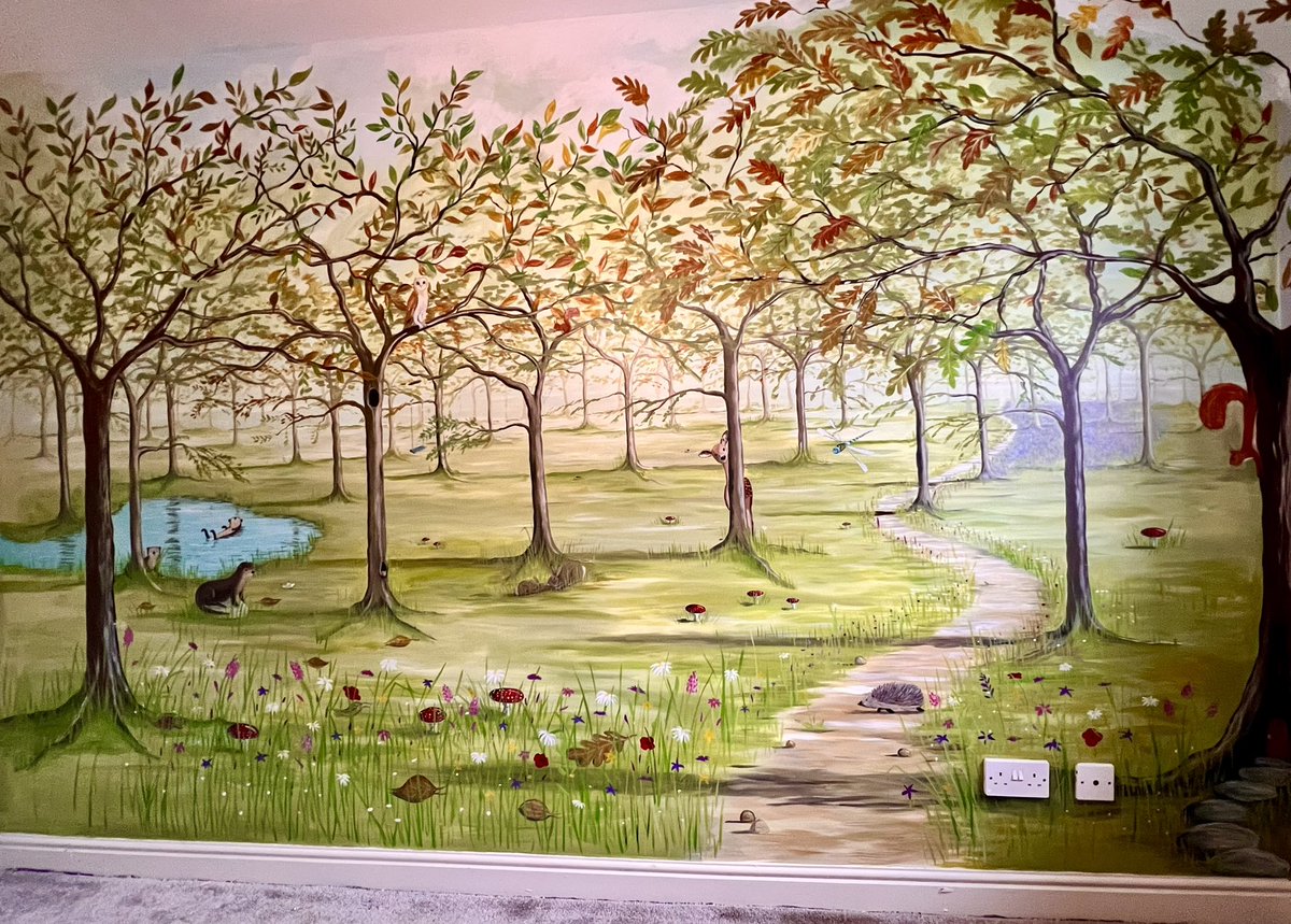 UrsulaHurstArt's tweet photo. Really enjoyed painting this woodland mural for a fabulous couple expecting their first child. I hope it inspires stories and imagination for years to come. #mural #woodland #nursery #painting #nurseryinterior #cumbria https://t.co/c7DLNexrH9