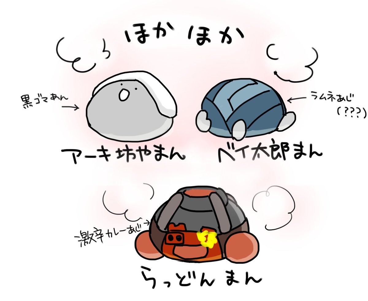 寒くなってきたのでアーキ坊やたちの中華まん(中華ではない)描きました。 