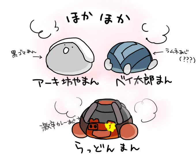 寒くなってきたのでアーキ坊やたちの中華まん(中華ではない)描きました。 