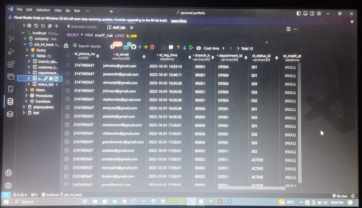 barryjobmichael's tweet image. Instead of the usual command prompt I've being to create my tables.....I decided to use SQL extension of #visualcode editor.
It's more friendly than the former.
#100DaysOfCode #100daysofcoding