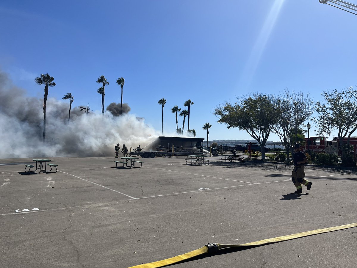 Campland on the Bay 2200 PB Dr. 2nd alarm fire. A storage facility was fully involved when crews arrived. One patient being checked out for smoke inhalation. Crews working to put the fire out. #firefighters #structurefire